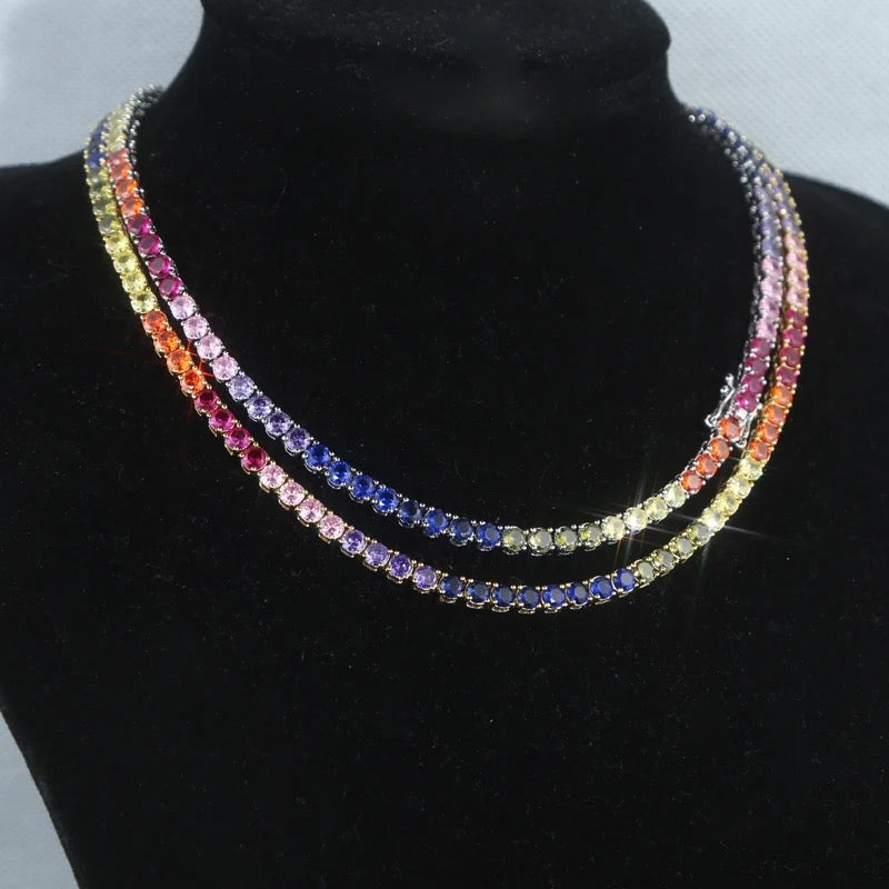 Rainbow Rhinestone Necklace, Rainbow Tennis Necklace