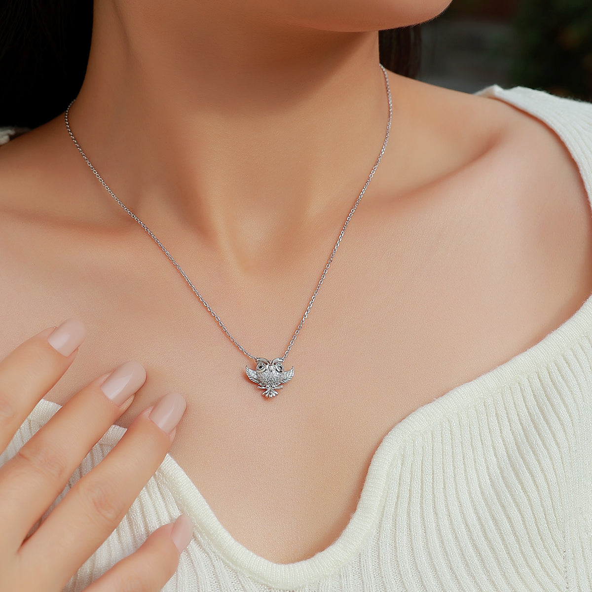 The Owl Pavé Pendant Necklace