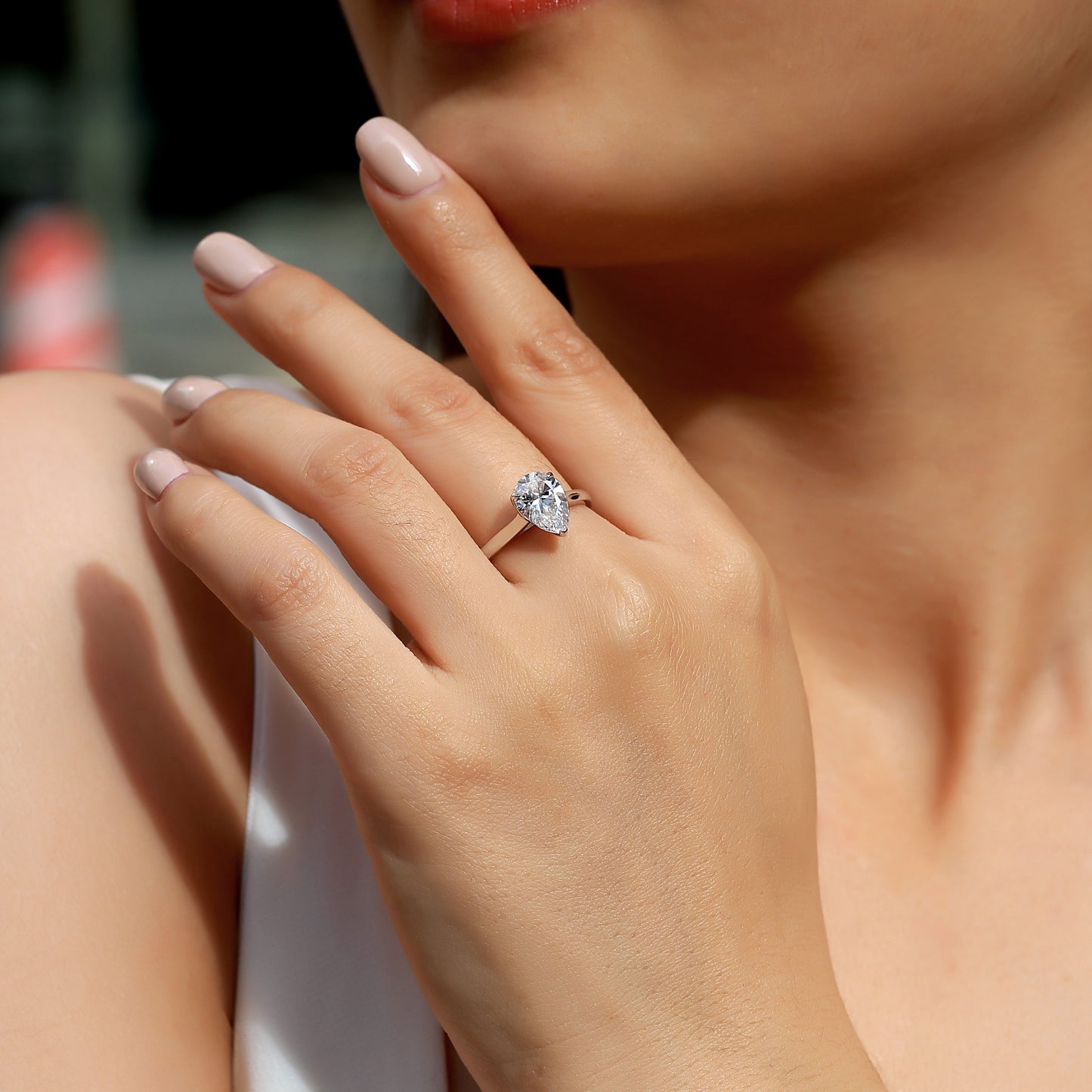 The Pear Solitaire Moissanite Ring