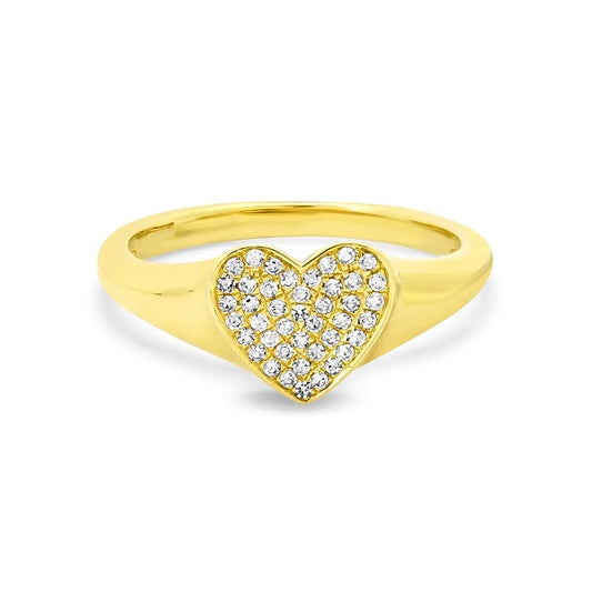 Signet Pinky Heart Pave Ring