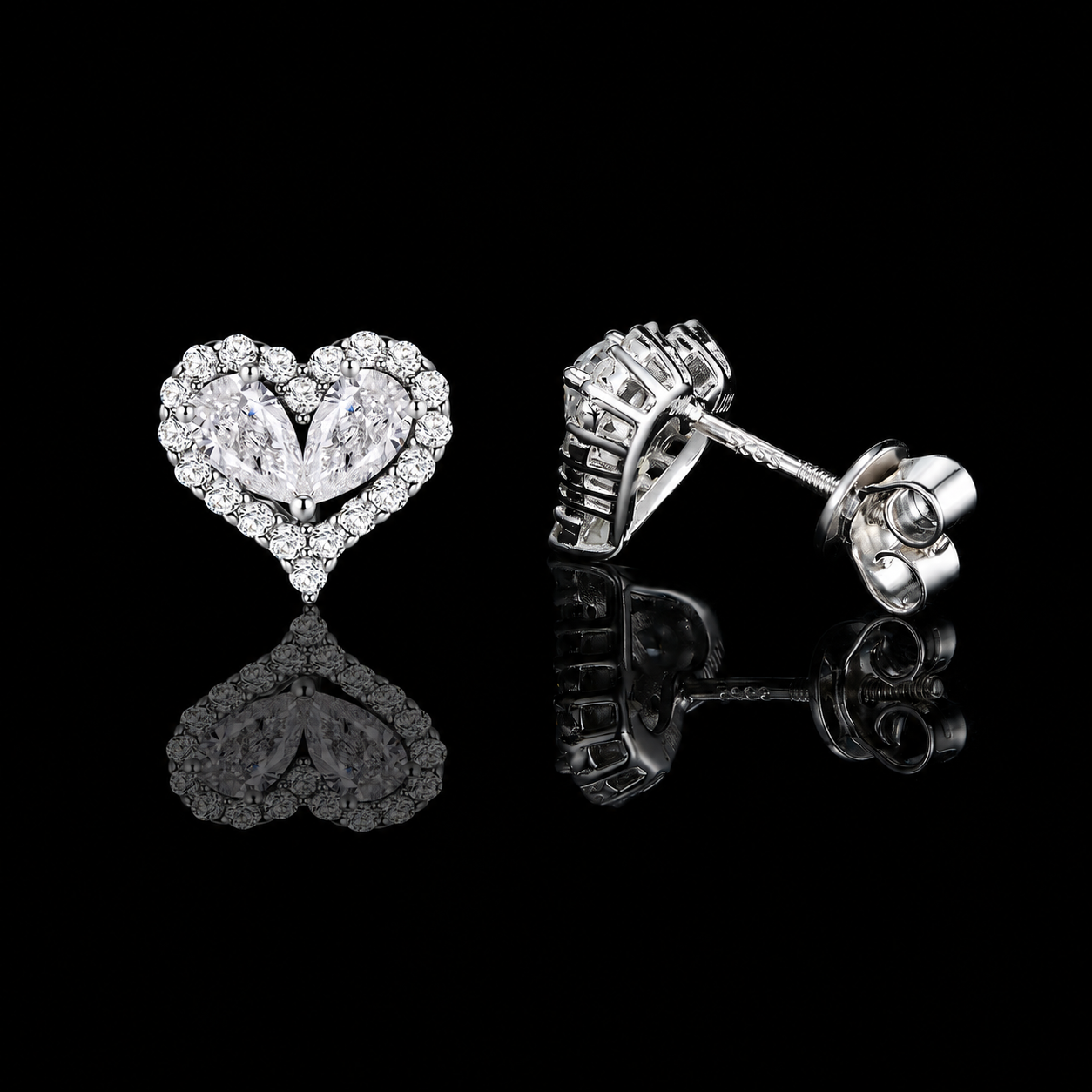 The Heart Halo Moissanite Stud Earrings