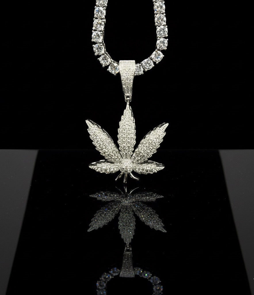 ✨ Iced Out Cannabis Leaf Pendant
