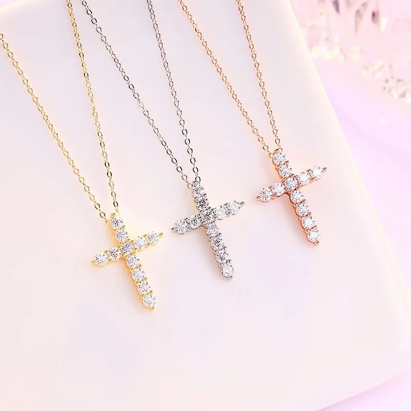 The Bella Cross Necklace Moissanite