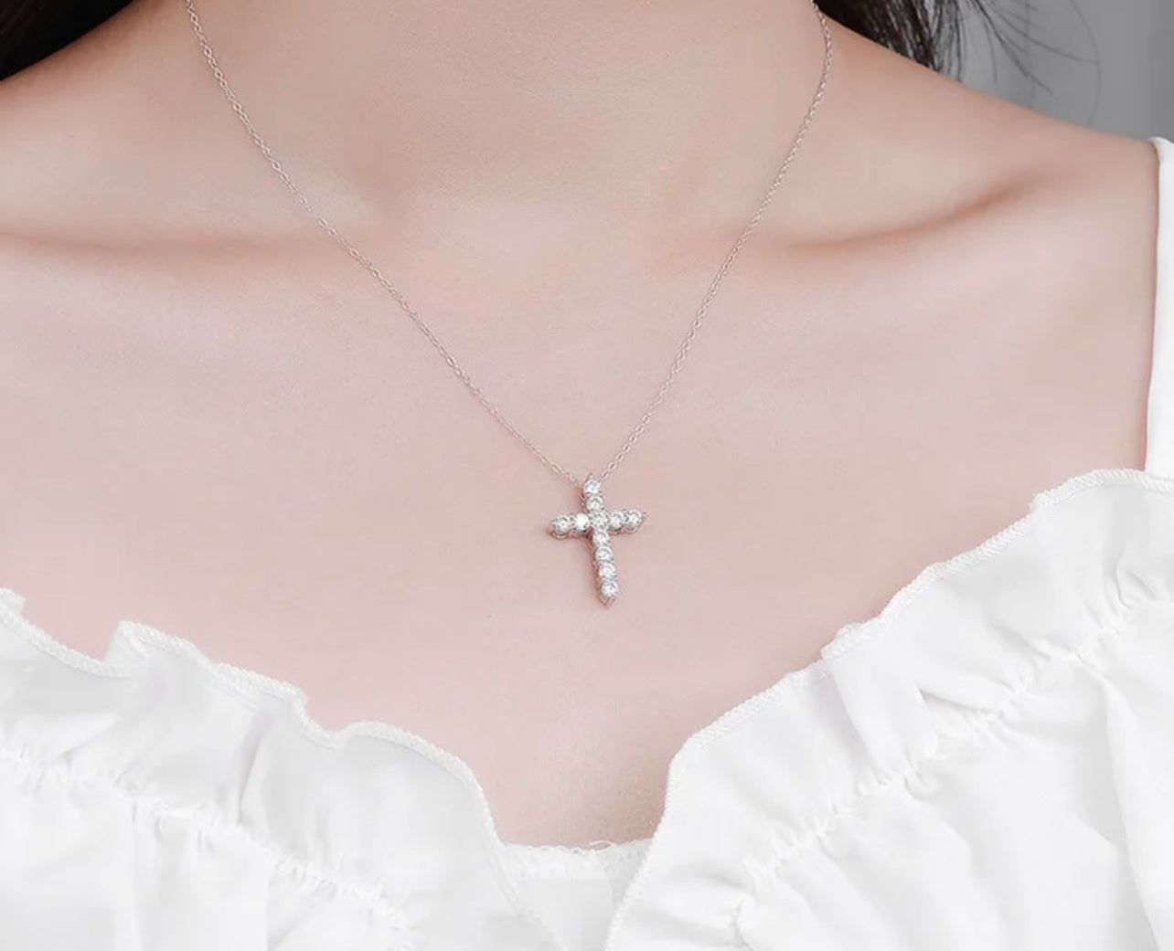 The Bella Cross Necklace Moissanite