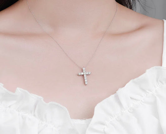 The Bella Cross Necklace Moissanite