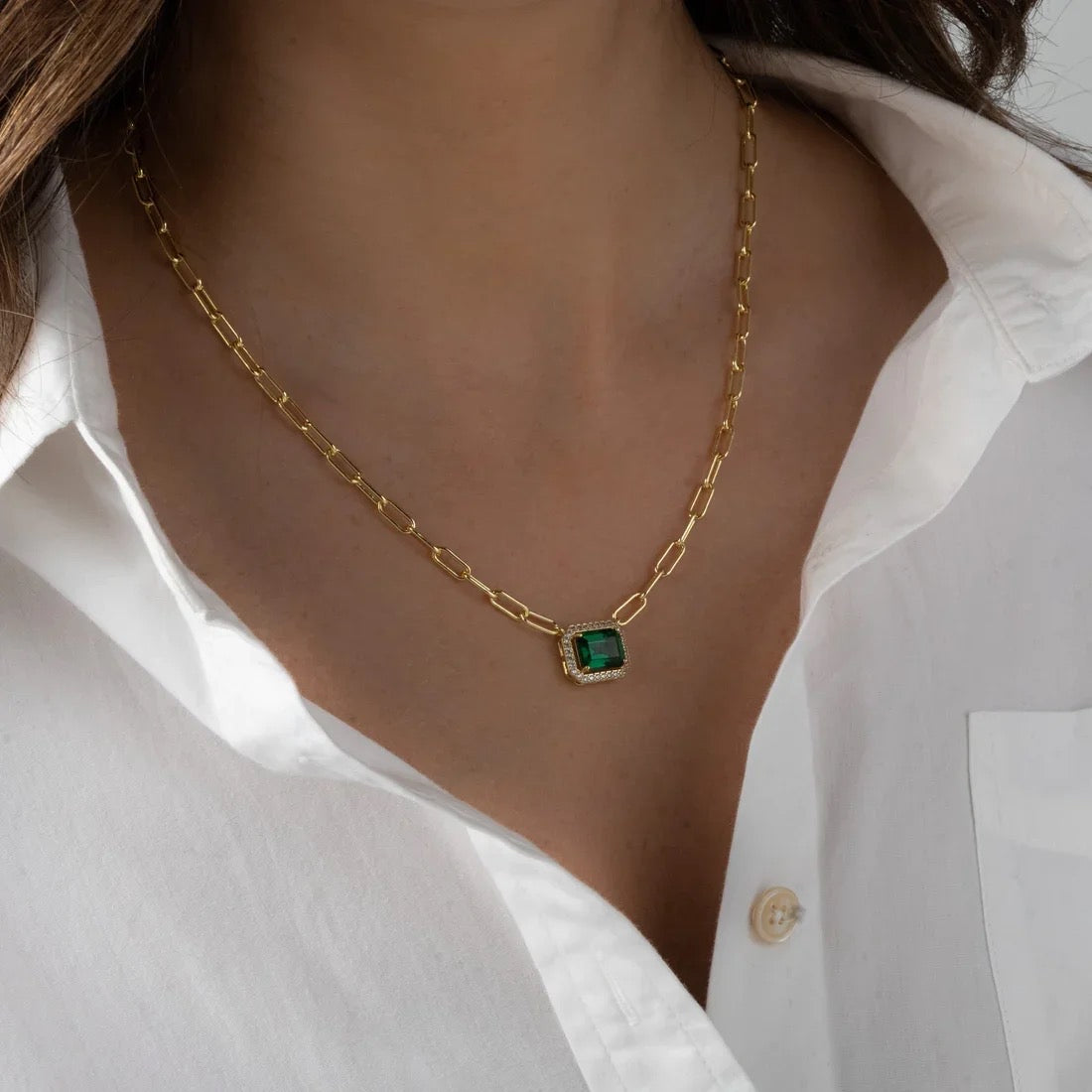 The Green Emerald Paperclip Pendant Necklace