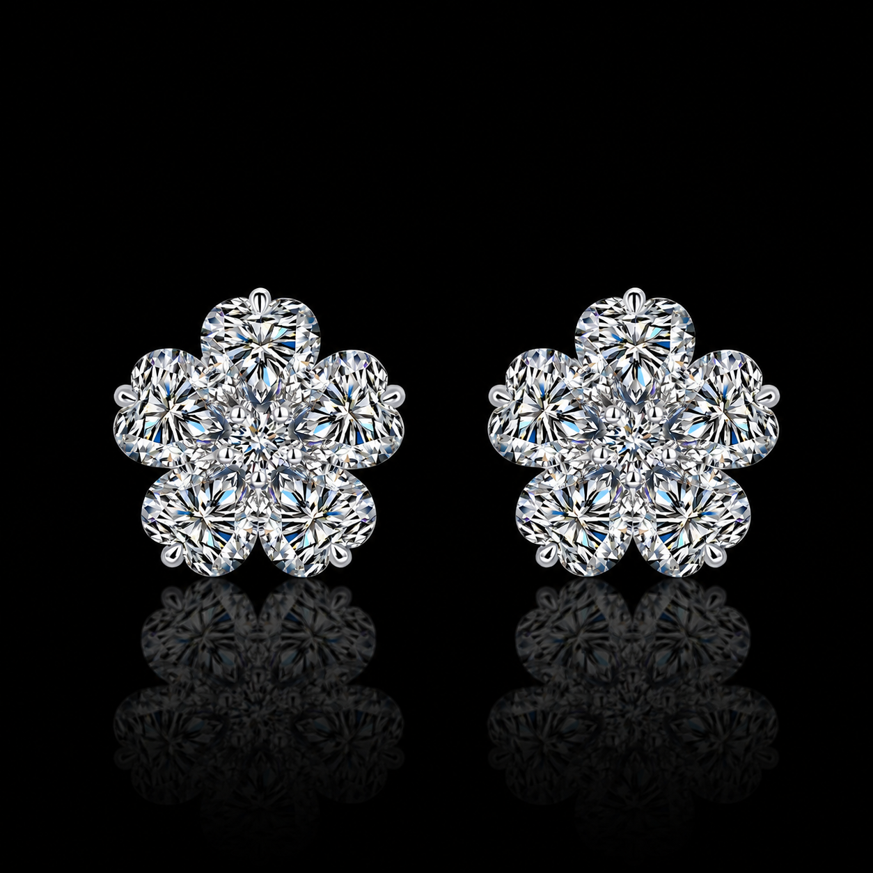The Flower Cluster Moissanite Stud Earrings