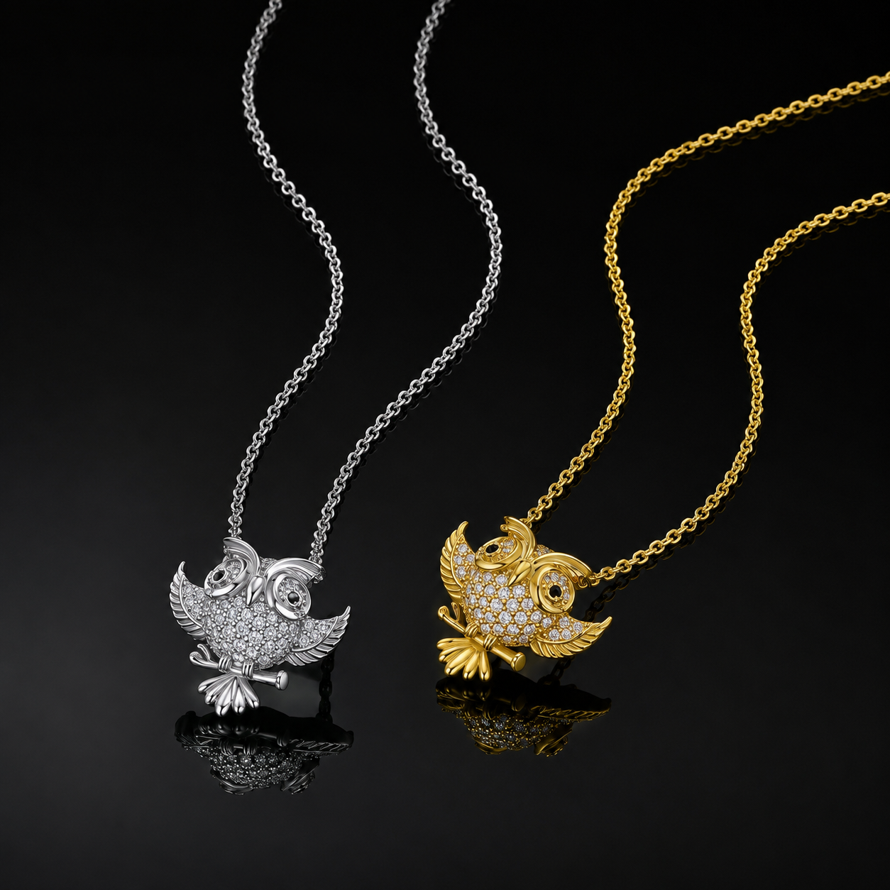 The Owl Pavé Pendant Necklace