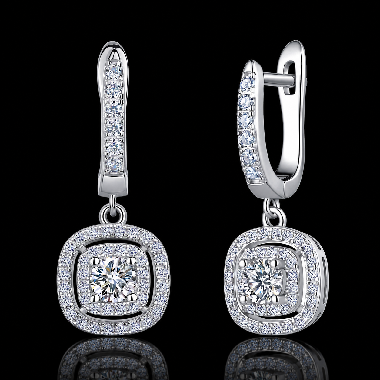 The Cushion Halo Drop Earrings