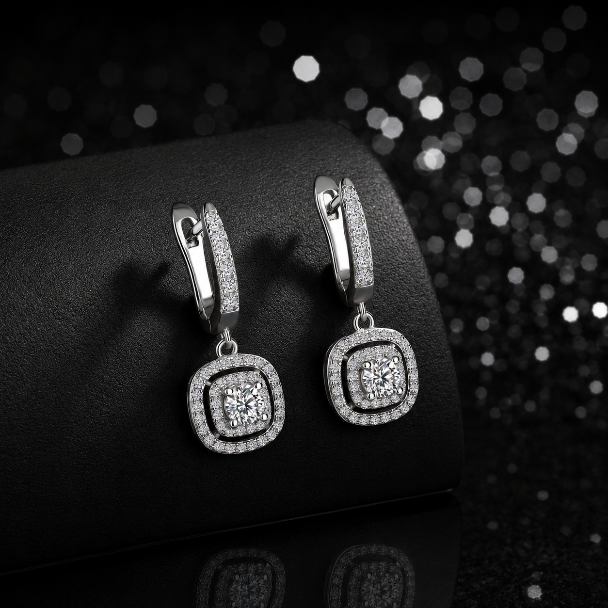 The Cushion Halo Drop Earrings