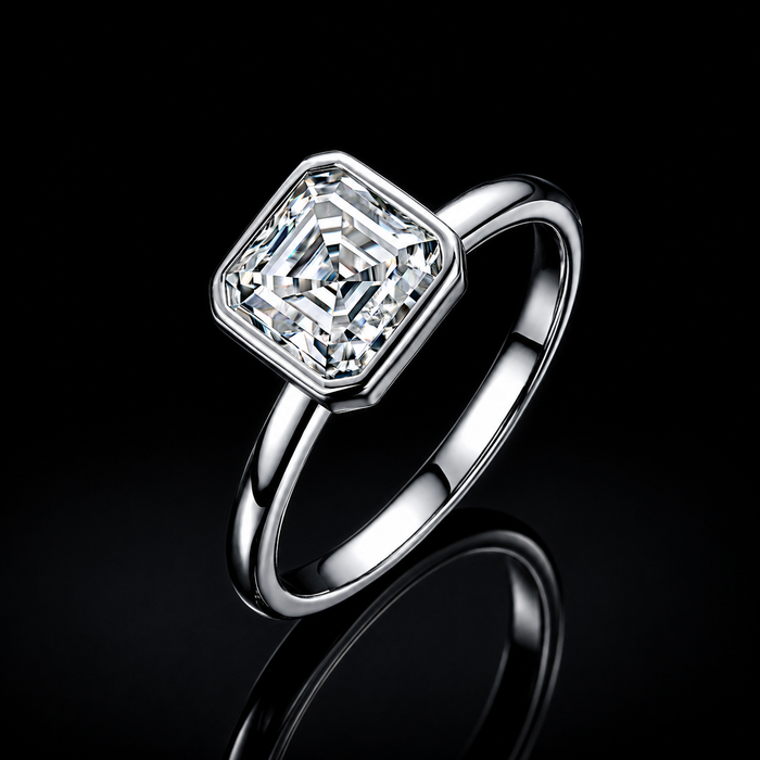 The Asscher Bezel Moissanite Ring
