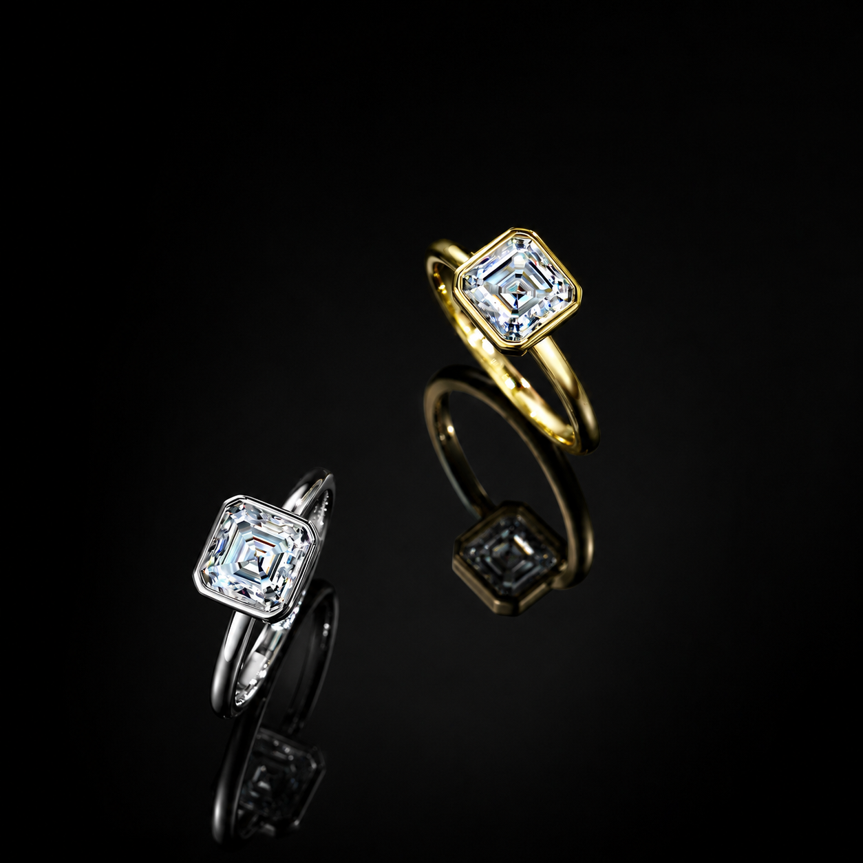 The Asscher Bezel Moissanite Ring