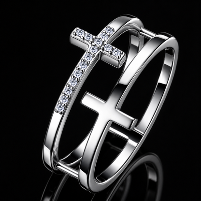 The Cross Double Band Moissanite Ring