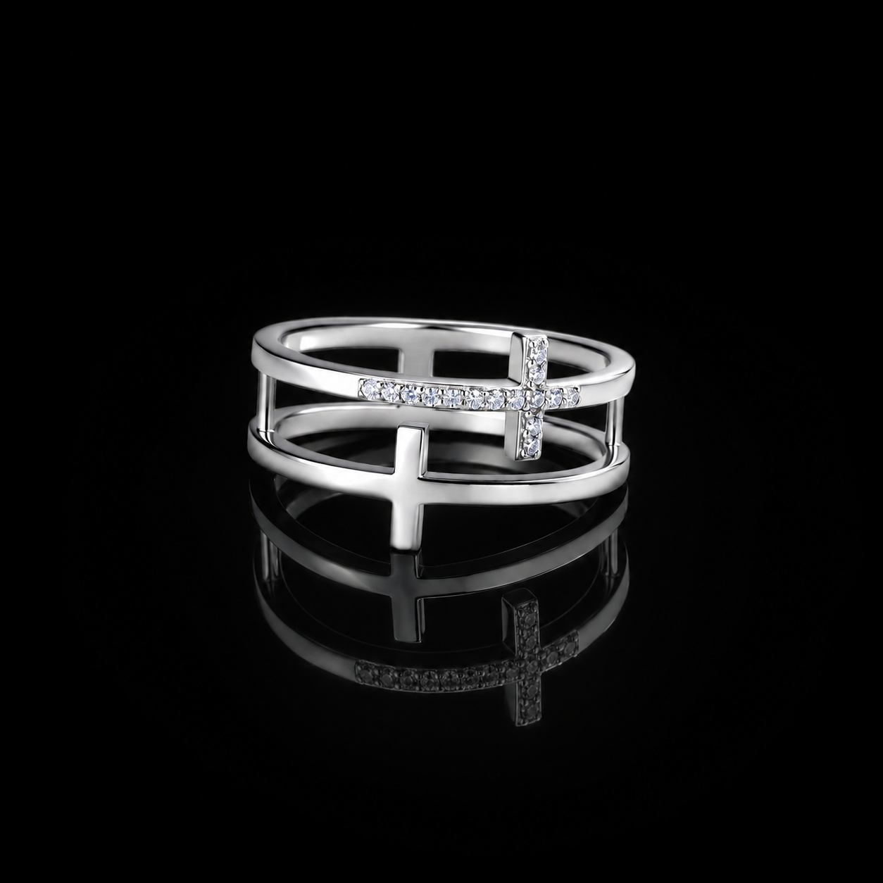 The Cross Double Band Moissanite Ring
