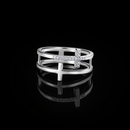 The Cross Double Band Moissanite Ring