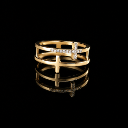 The Cross Double Band Moissanite Ring