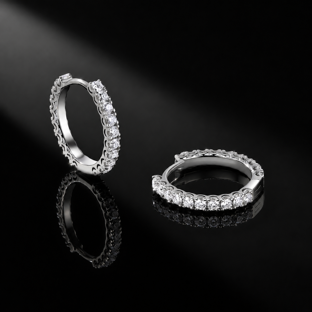 The Pavé Moissanite Huggie Hoops