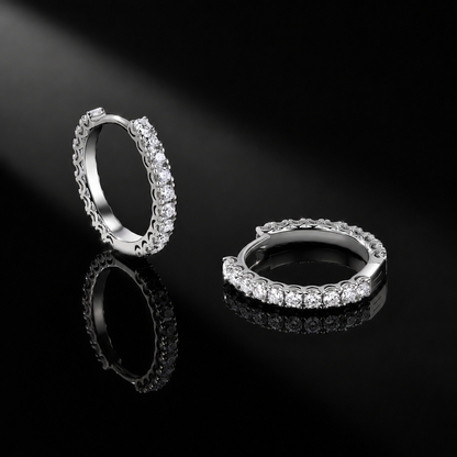 The Pavé Moissanite Huggie Hoops