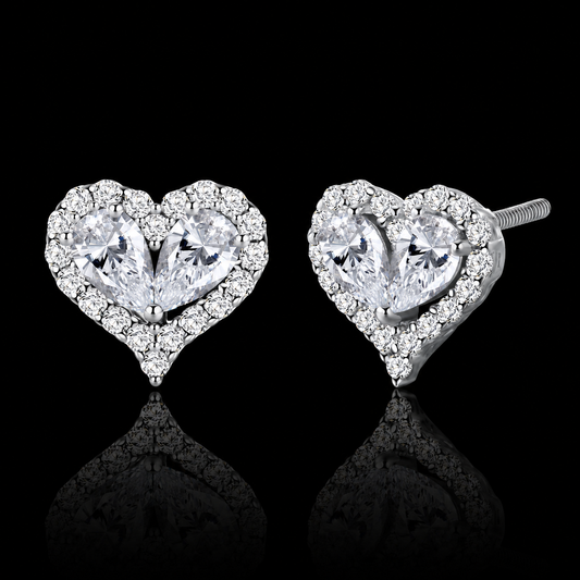 The Heart Halo Moissanite Stud Earrings