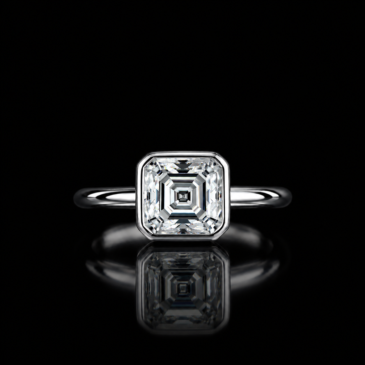 The Asscher Bezel Moissanite Ring