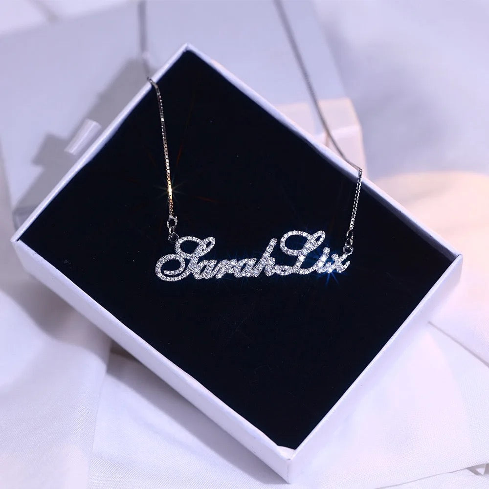 Iced Out VVS D Moissanites Script Nameplate Necklace