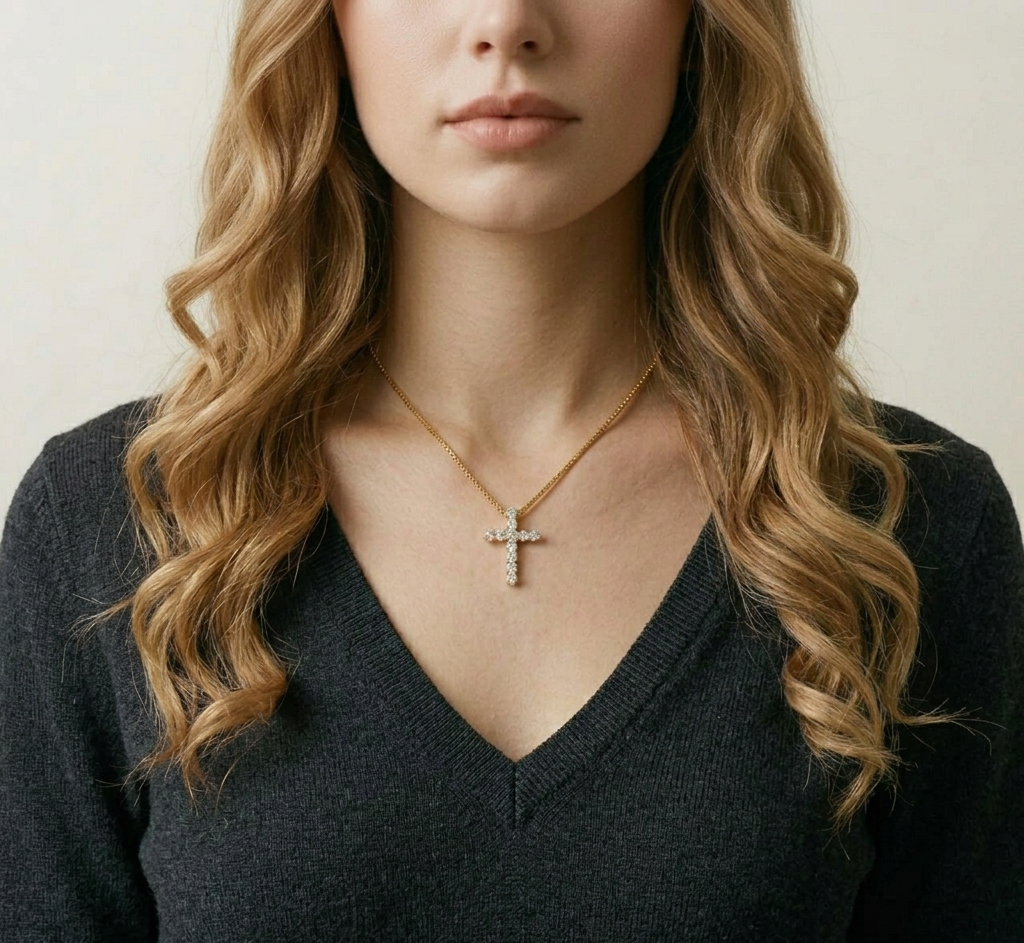 The Pave' Cross Necklace (Box Chain)