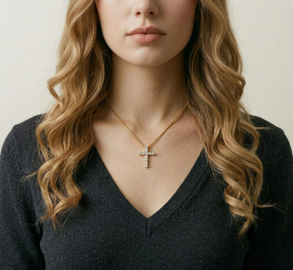 The Pave' Cross Necklace (Box Chain)