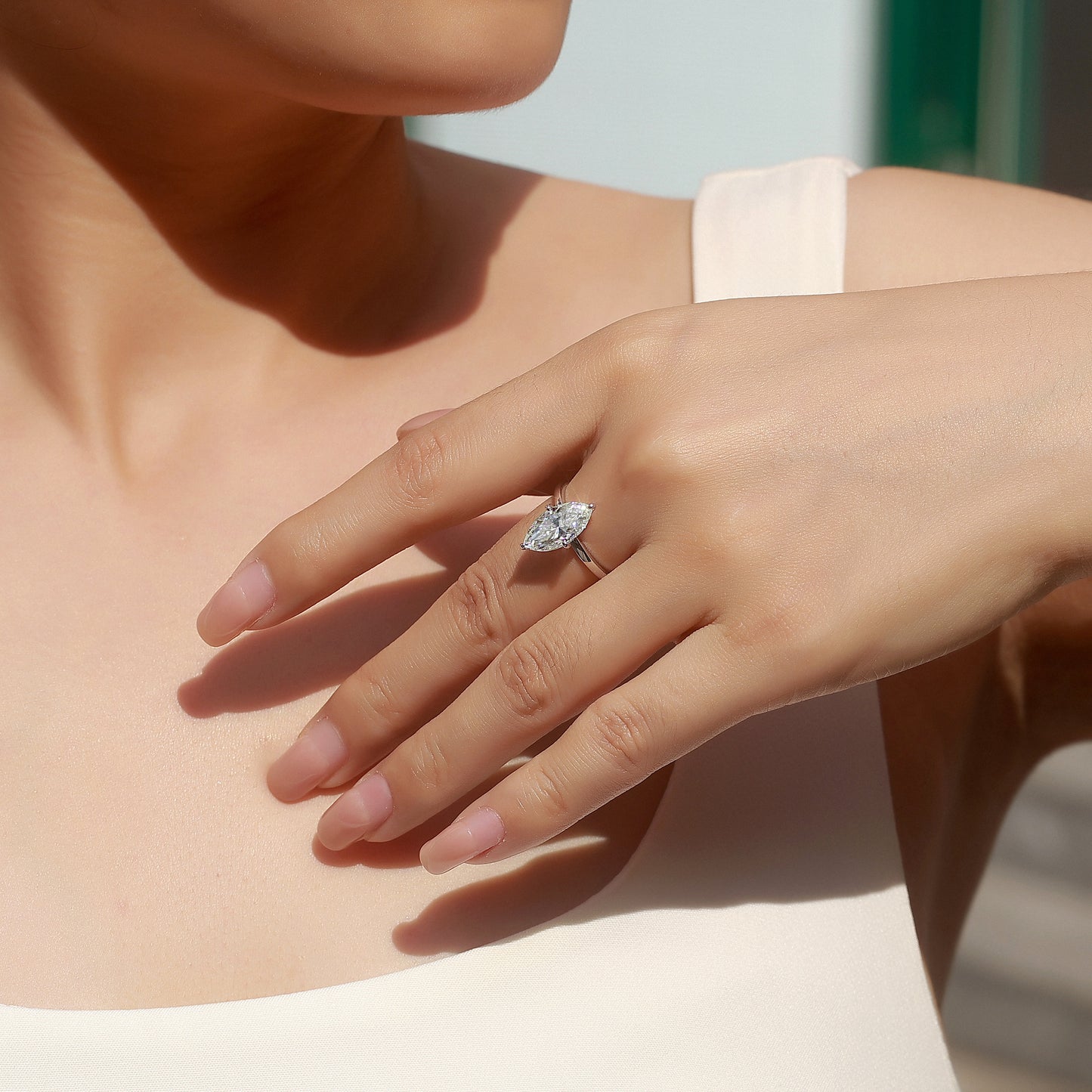 The Marquise Solitaire Moissanite Ring