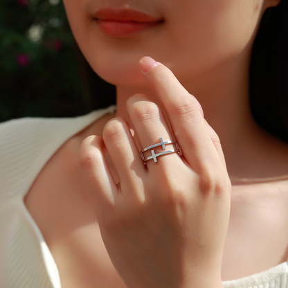 The Cross Double Band Moissanite Ring