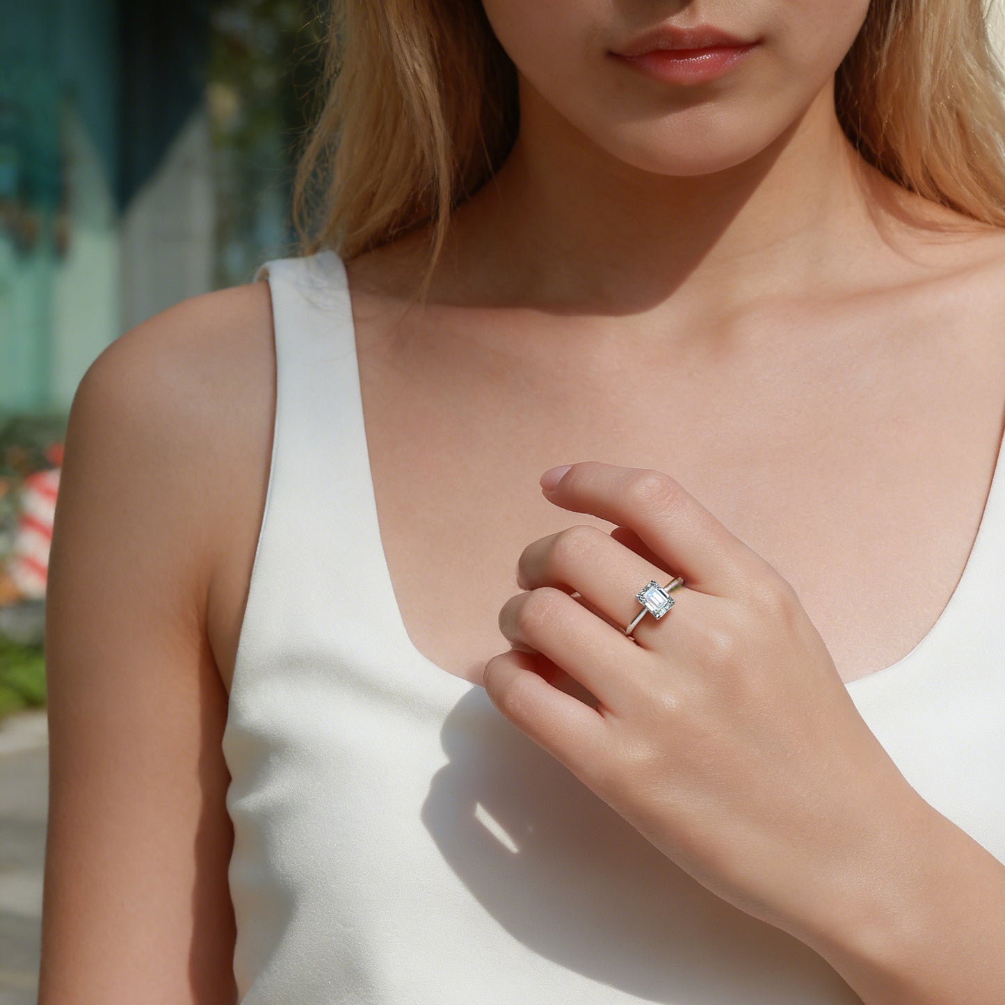 The Emerald Solitaire Moissanite Ring