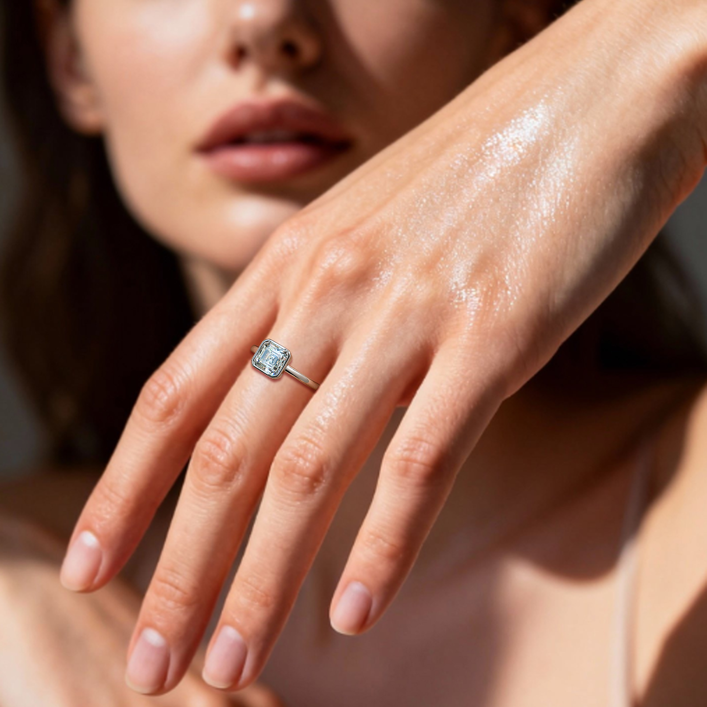 The Asscher Bezel Moissanite Ring