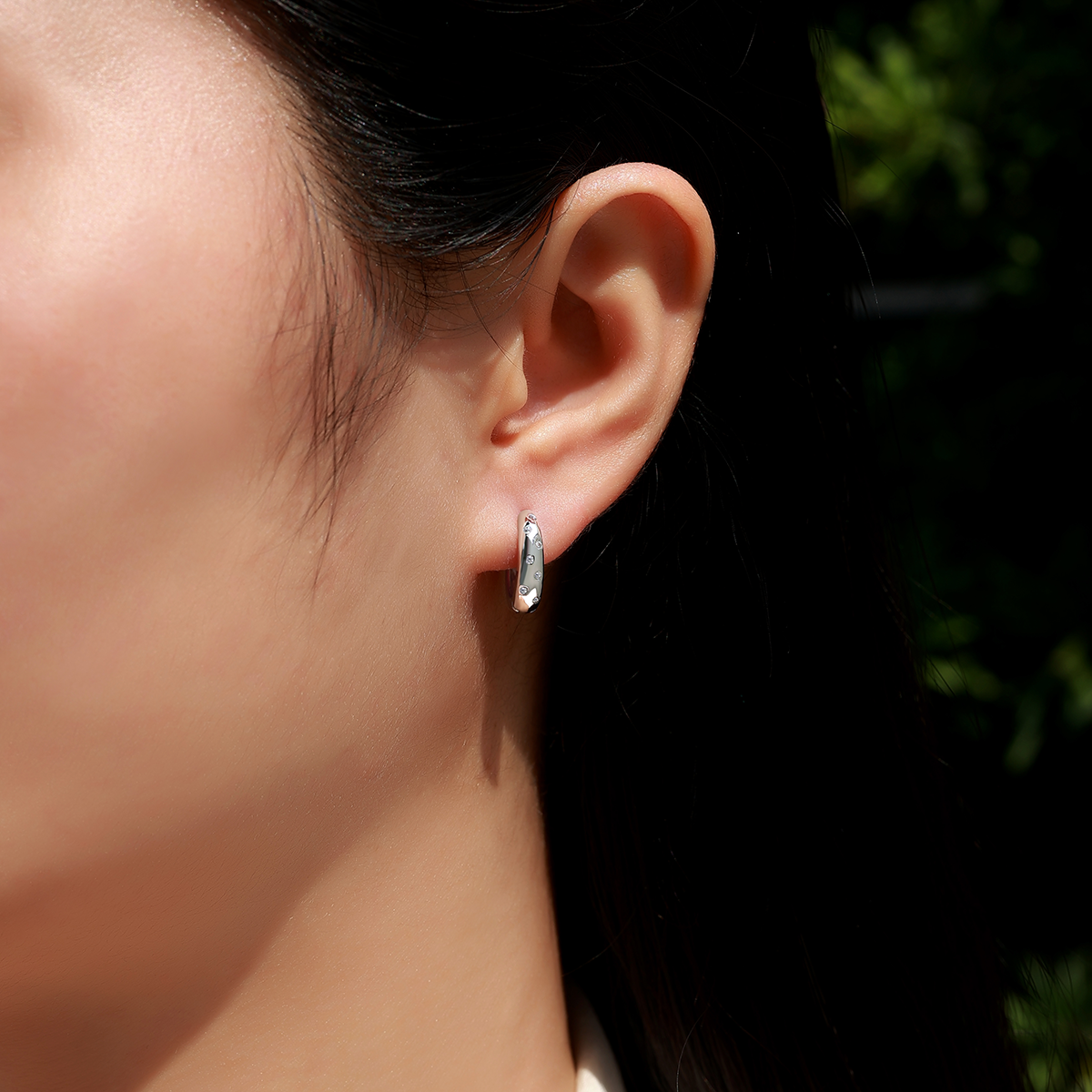 The Scattered Moissanite Huggies