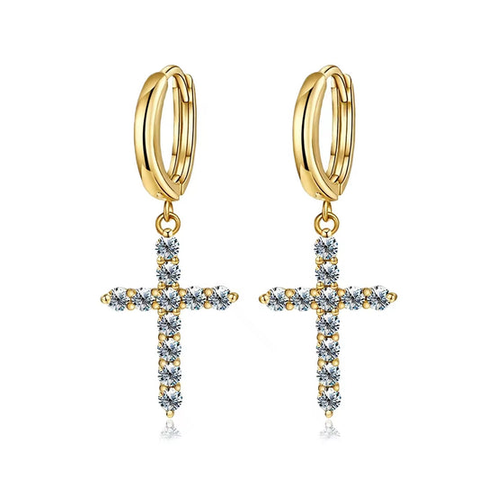 ✨ Moissanite Cross Drop Earrings