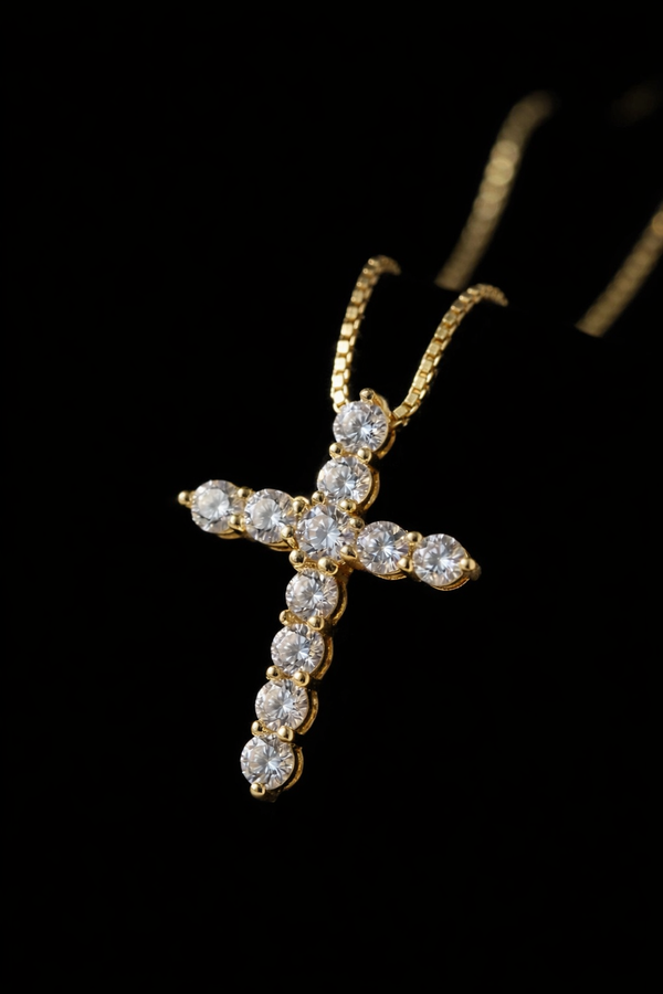 The Pave' Cross Necklace (Box Chain)
