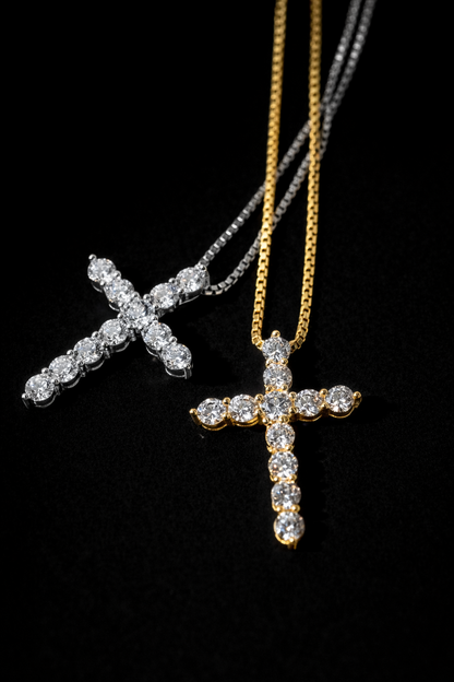 The Pave' Cross Necklace (Box Chain)