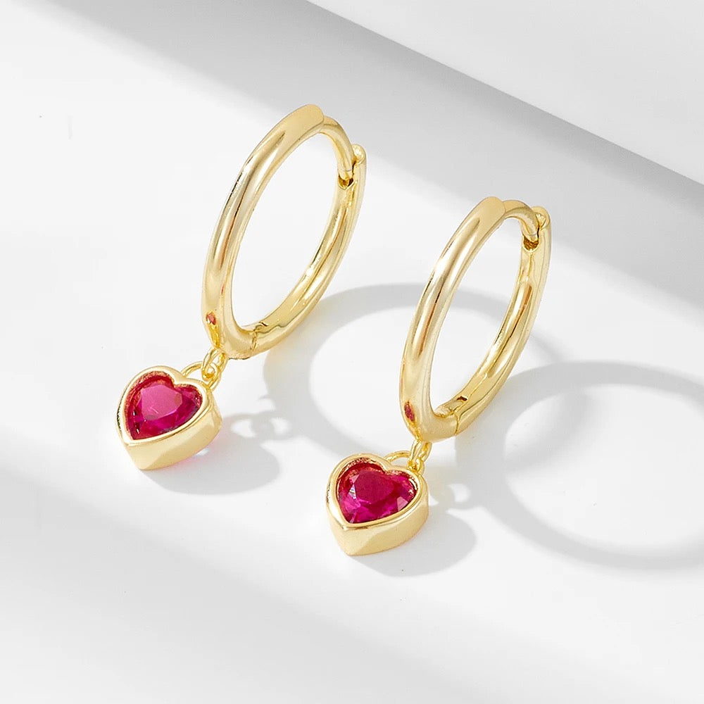 CZ Heart Hoop Earrings