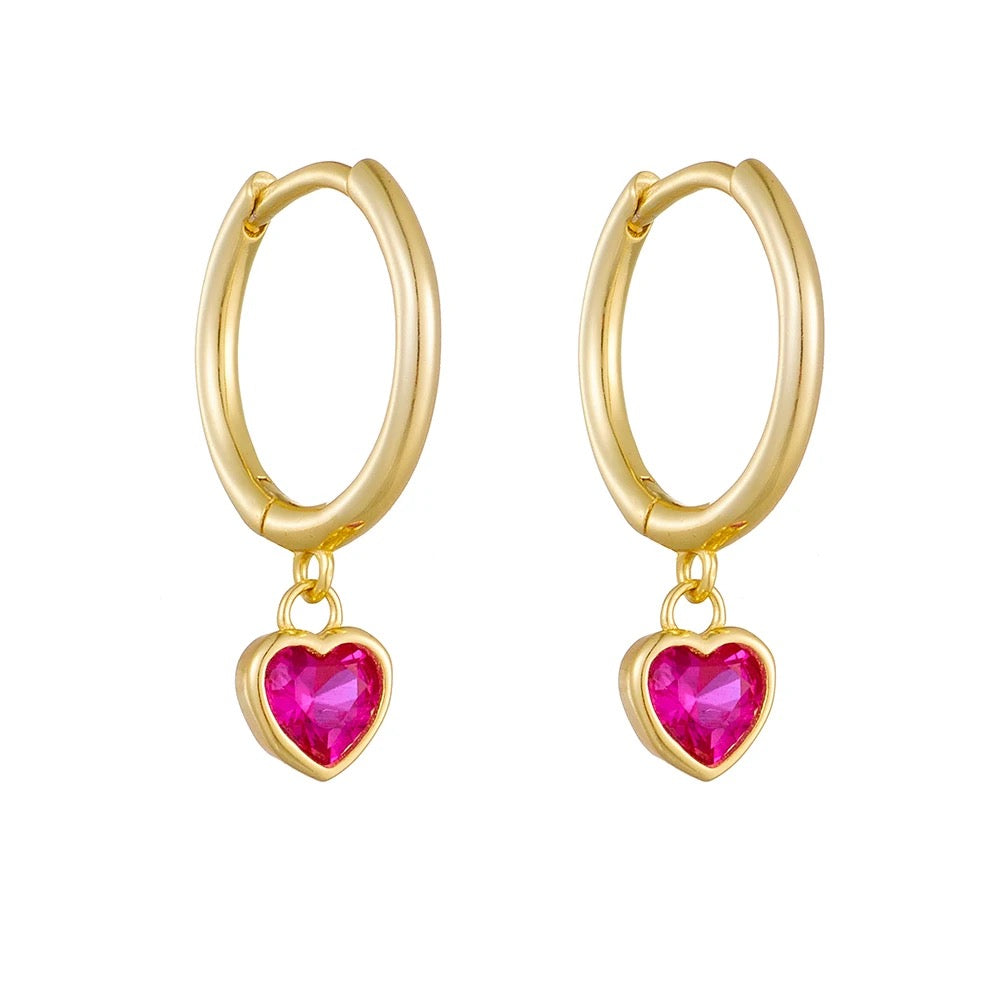 CZ Heart Hoop Earrings