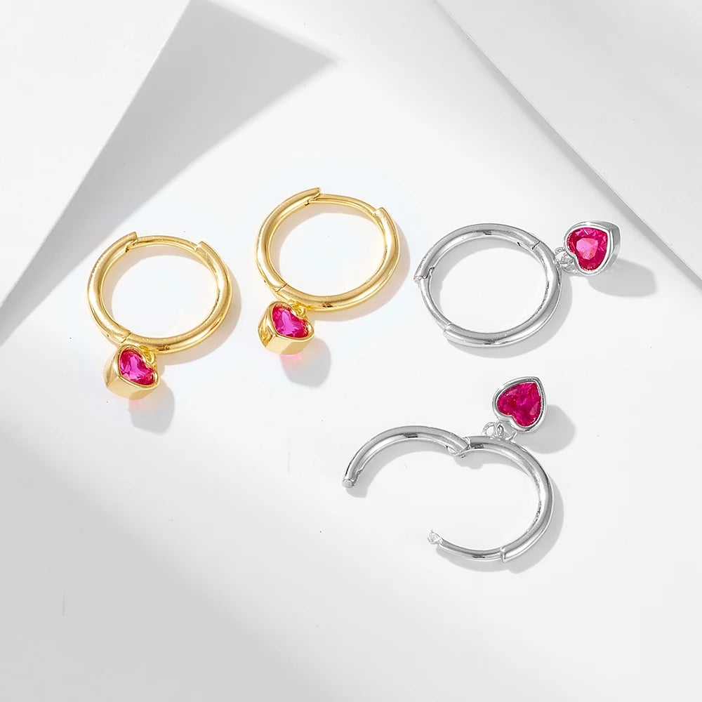 CZ Heart Hoop Earrings