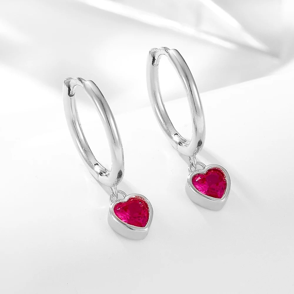 CZ Heart Hoop Earrings