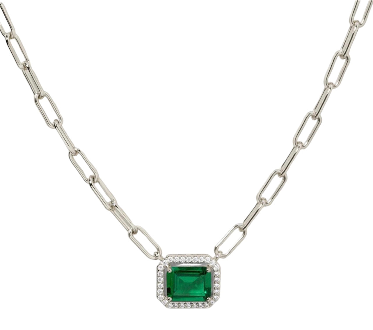 The Green Emerald Paperclip Pendant Necklace